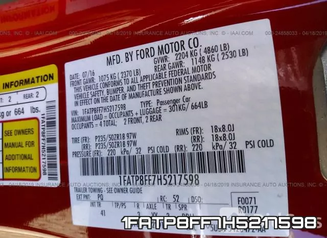1FATP8FF7H5217598 фото 10