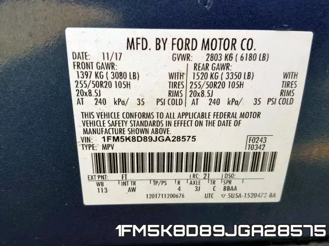 1FM5K8D89JGA28575 фото 2