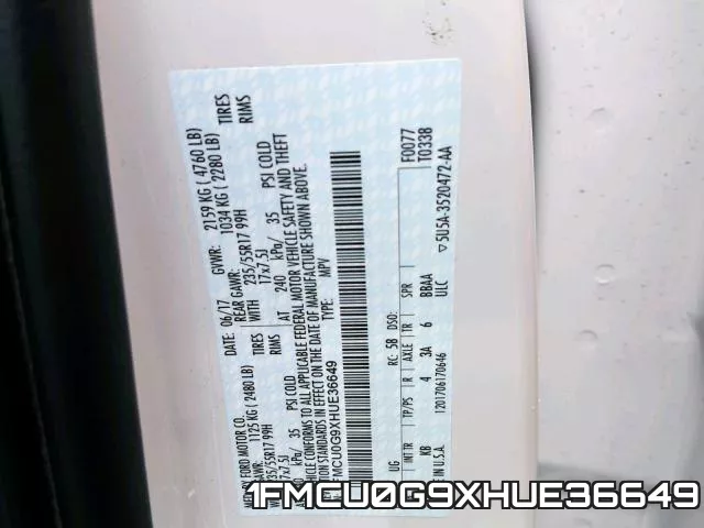 1FMCU0G9XHUE36649 фото 2