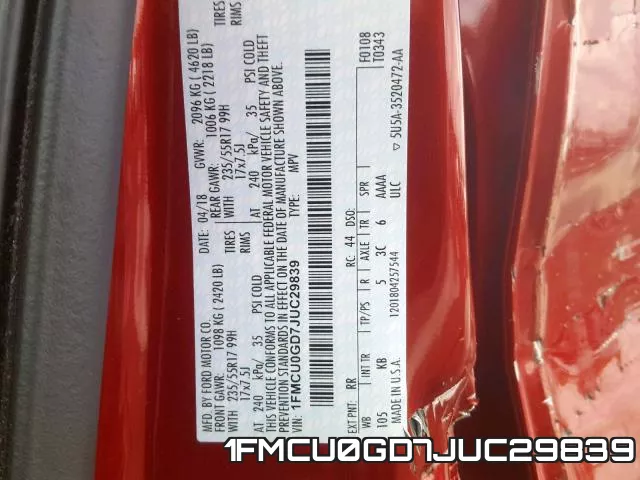 1FMCU0GD7JUC29839 фото 2