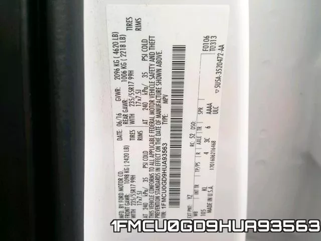1FMCU0GD9HUA93563 фото 2