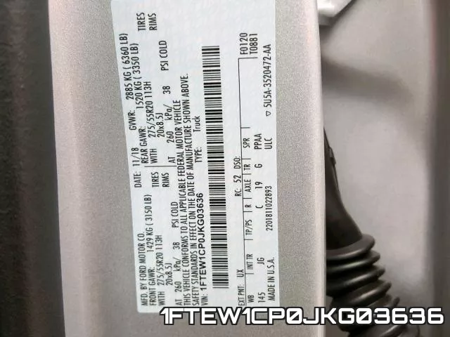 1FTEW1CP0JKG03636 фото 2