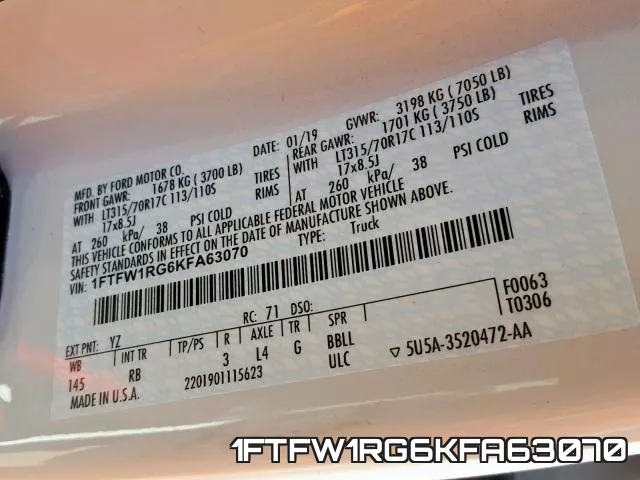 1FTFW1RG6KFA63070 фото 2