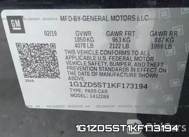 1G1ZD5ST1KF173194 фото 10