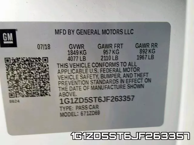 1G1ZD5ST6JF263357 фото 2