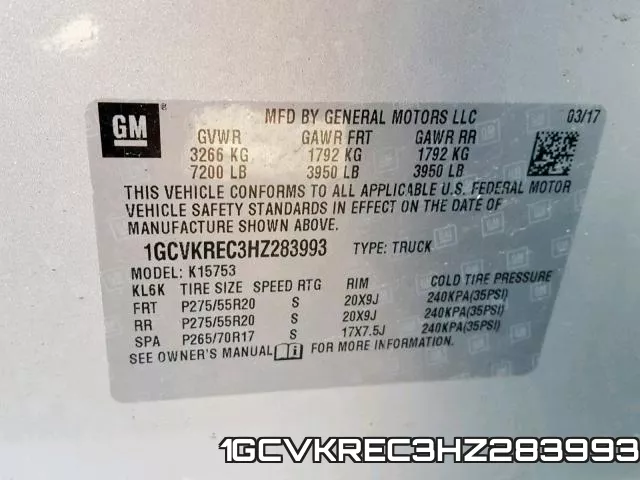 1GCVKREC3HZ283993 фото 2