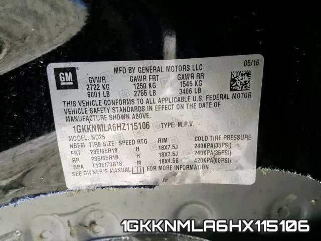 1GKKNMLA6HX115106 фото 2