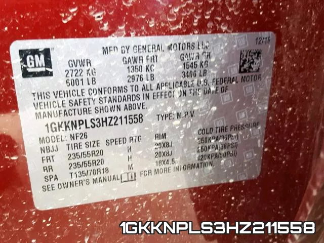 1GKKNPLS3HZ211558 фото 2