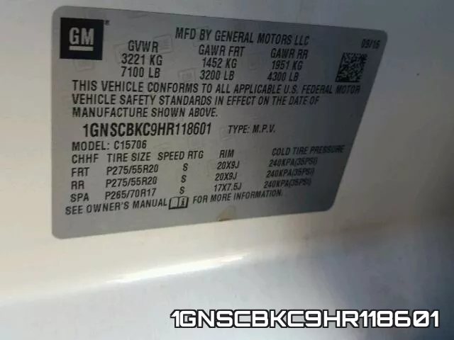 1GNSCBKC9HR118601 фото 2