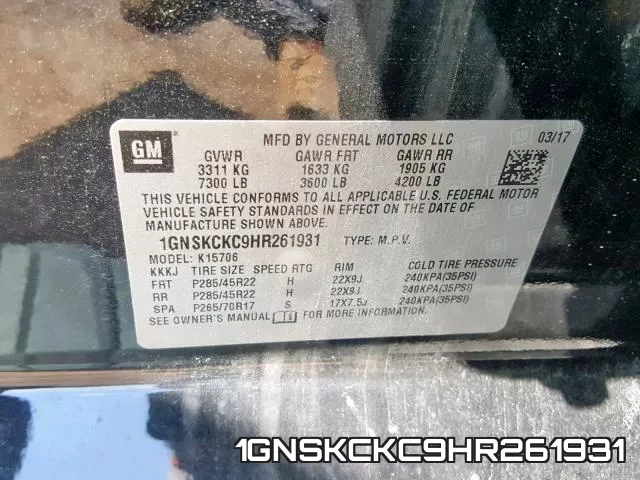 1GNSKCKC9HR261931 фото 2