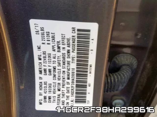 1HGCR2F38HA299616 фото 2