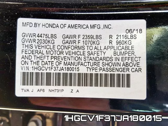 1HGCV1F37JA180015 фото 2