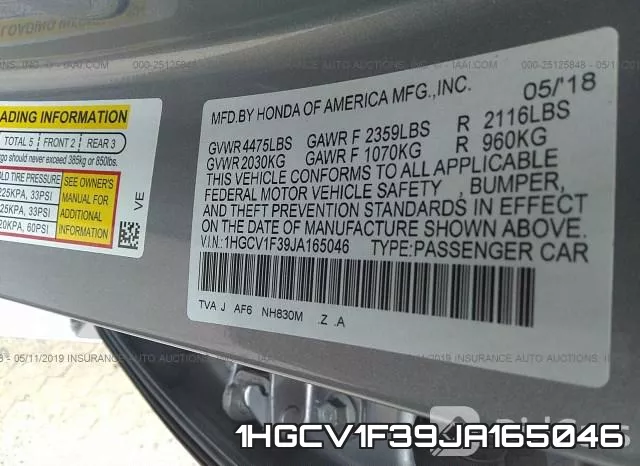 1HGCV1F39JA165046 фото 10