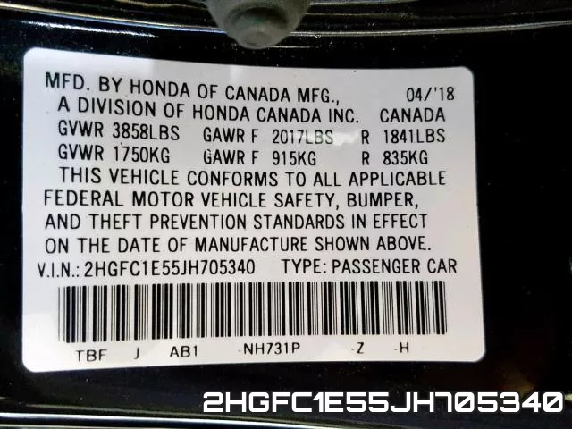 2HGFC1E55JH705340 фото 2