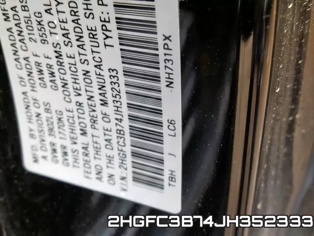 2HGFC3B74JH352333 фото 2