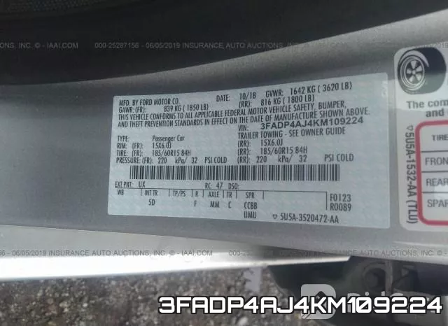 3FADP4AJ4KM109224 фото 10
