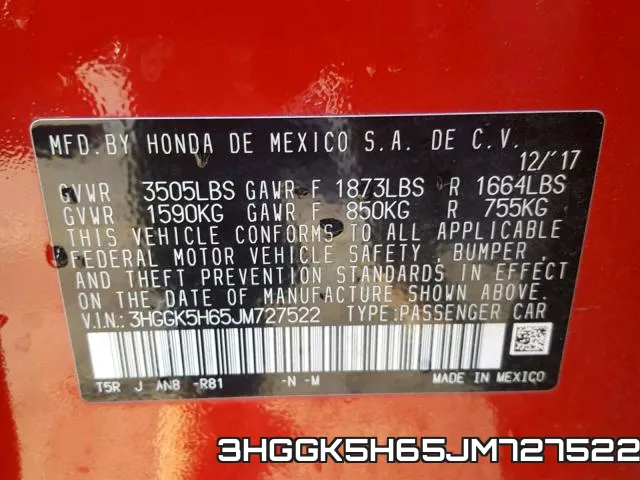 3HGGK5H65JM727522 фото 2