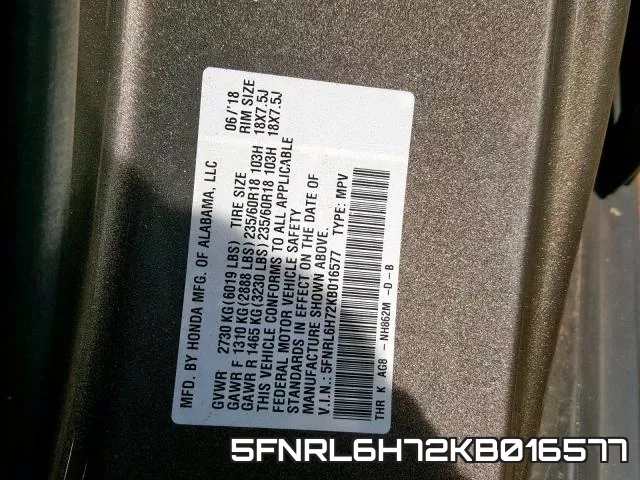 5FNRL6H72KB016577 фото 2