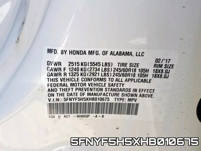 5FNYF5H5XHB010675 фото 2