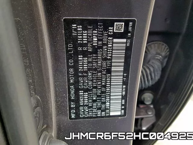 JHMCR6F52HC004925 фото 2