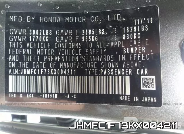 JHMFC1F73KX004211 фото 10