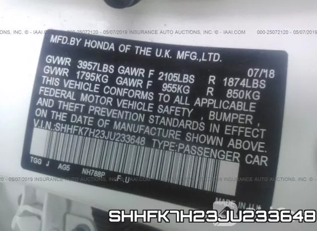 SHHFK7H23JU233648 фото 9