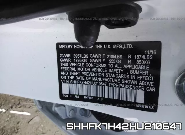 SHHFK7H42HU210647 фото 10