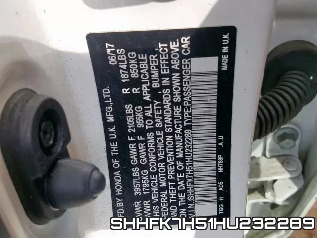 SHHFK7H51HU232289 фото 2