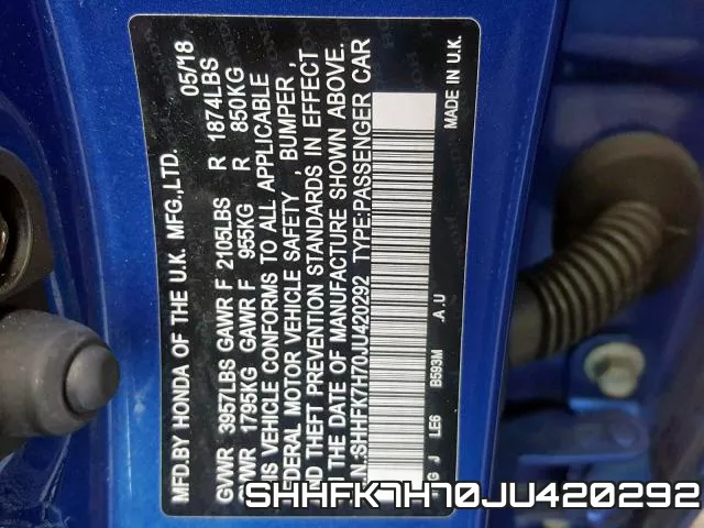 SHHFK7H70JU420292 фото 2
