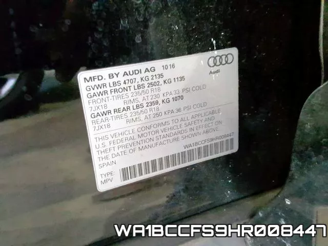 WA1BCCFS9HR008447 фото 2