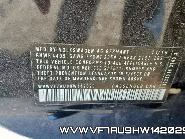 WVWVF7AU9HW142029 фото 2